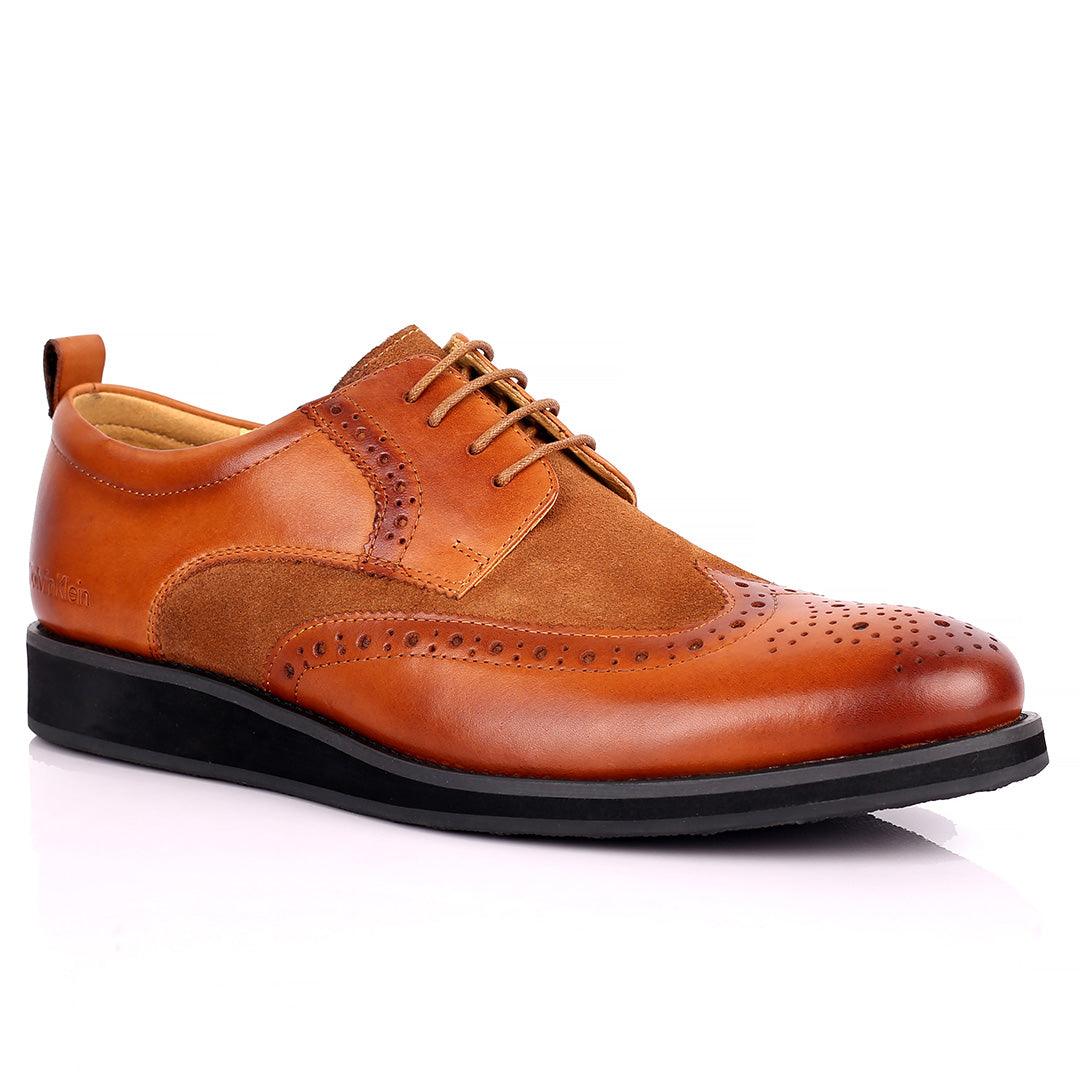 CK Classic Brogue And Half Suede Designed Leather Shoe - Brown - Obeezi.com