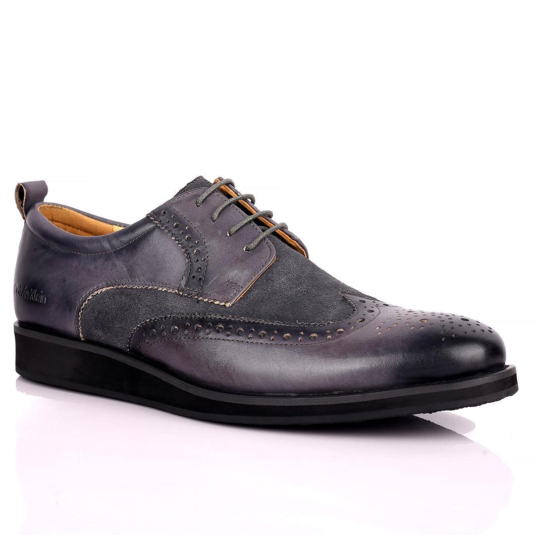 CK Classic Brogue And Half Suede Designed Leather Shoe - Grey - Obeezi.com