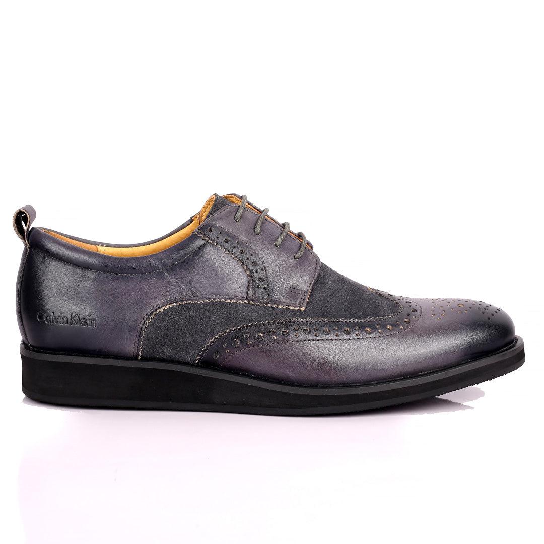 CK Classic Brogue And Half Suede Designed Leather Shoe - Grey - Obeezi.com