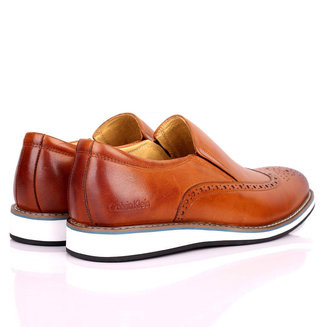 CK Classic Brown Perforated Brogue With White Designed Sole Shoe - Obeezi.com