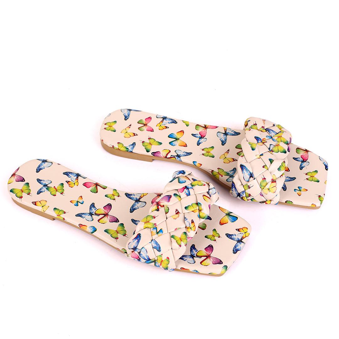 Classic Butterfly Printed Braid Strap Designed Slippers Brown - Obeezi.com