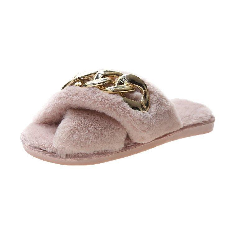 Classic Cross Fur Designed Pink Slipper - Obeezi.com