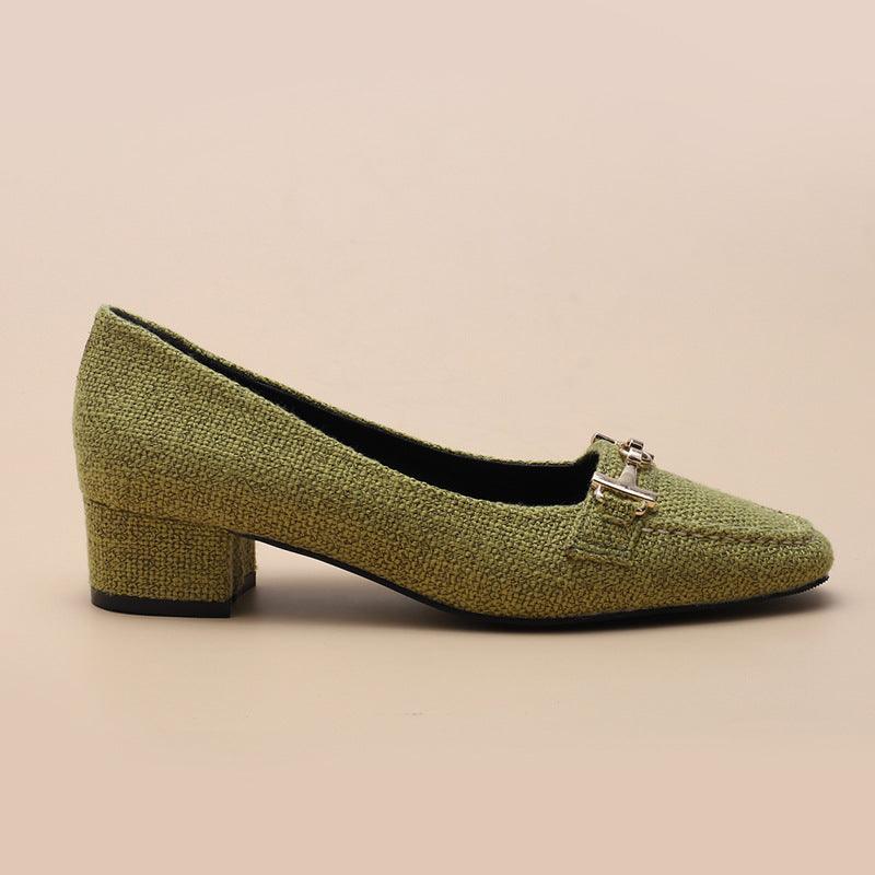 Classic Gold Logo Designed Green Women's Low Heel Shoe - Obeezi.com