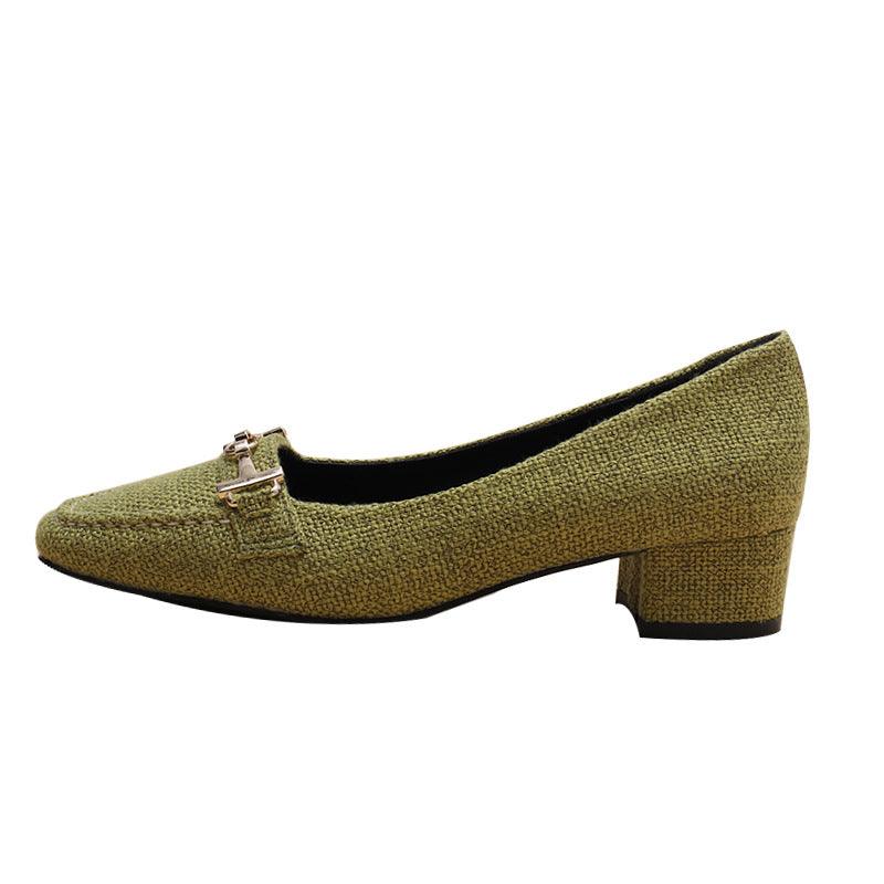 Classic Gold Logo Designed Green Women's Low Heel Shoe - Obeezi.com