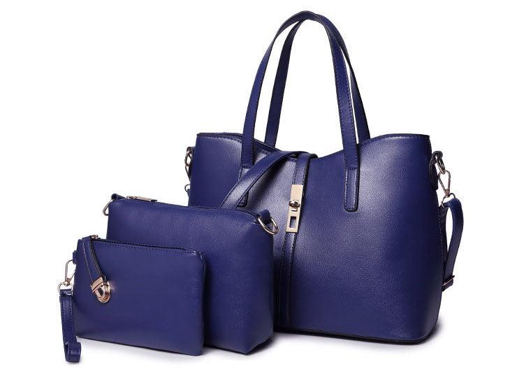 Classic Leather Detachable 3 in 1 Strap Woman Blue Handbag - Obeezi.com