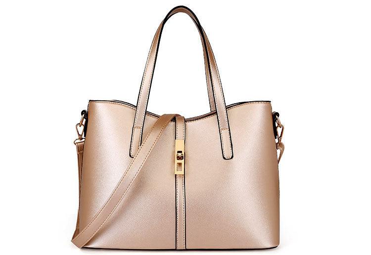 Classic Leather Detachable 3 in 1 Strap Woman Gold Handbag - Obeezi.com