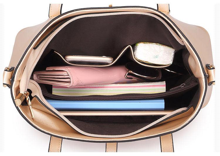 Classic Leather Detachable 3 in 1 Strap Woman Gold Handbag - Obeezi.com