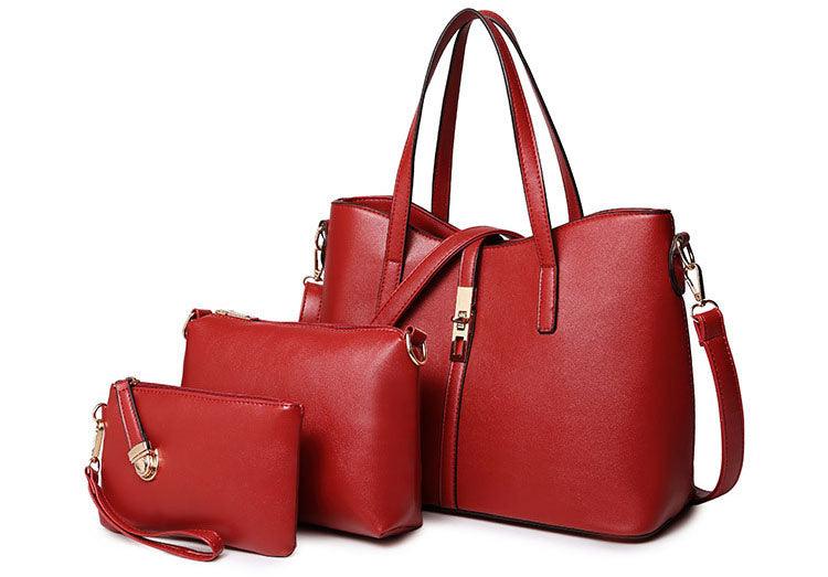 Classic Leather Detachable 3 in 1 Strap Woman Red Handbag - Obeezi.com