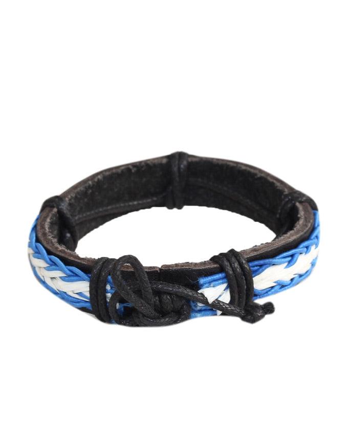 Classic Men's Bracelet Black White and Blue Leather Braided - Obeezi.com