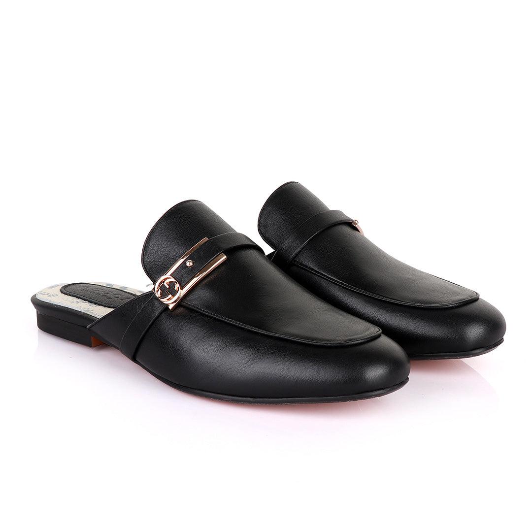 Classic Mole Black Leather Half Shoe - Obeezi.com