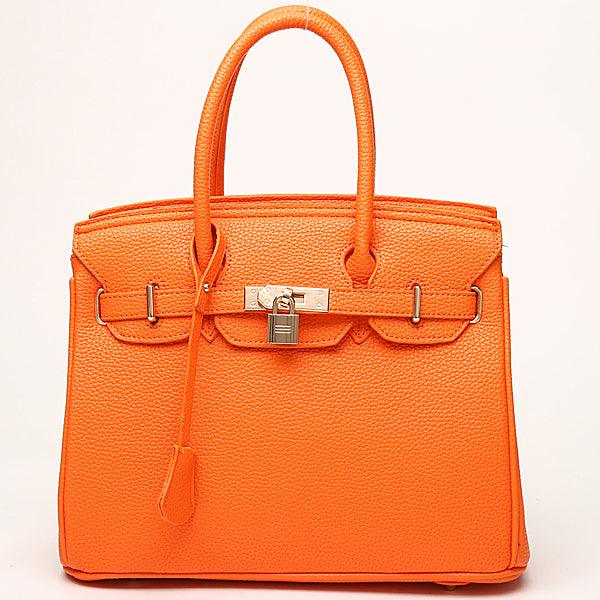 Classic Padlock Buckle Detail Tote Shoulder Hand Bag-Orange - Obeezi.com