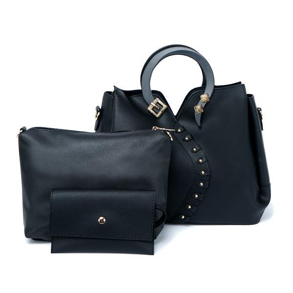 Classy Leather Fashionista Tote 3 in 1 Handbags -Black - Obeezi.com