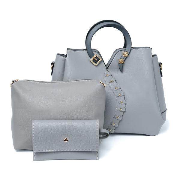 Classy Leather Fashionista Tote 3 in 1 Handbags -Grey - Obeezi.com