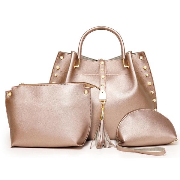 Classy Leather Luxury Design 3pcs Woman Gray Handbag - Obeezi.com