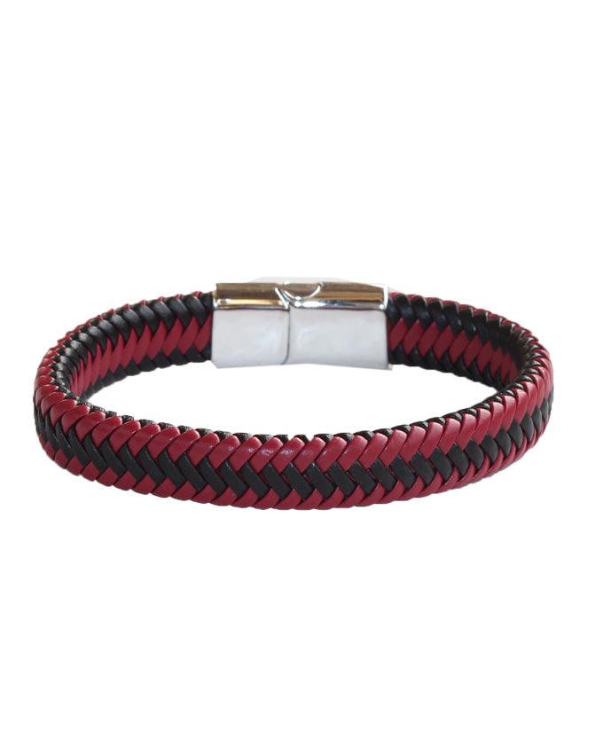 Closed packed Burton Men's Leather Bracelet in black and pink plaits - Obeezi.com