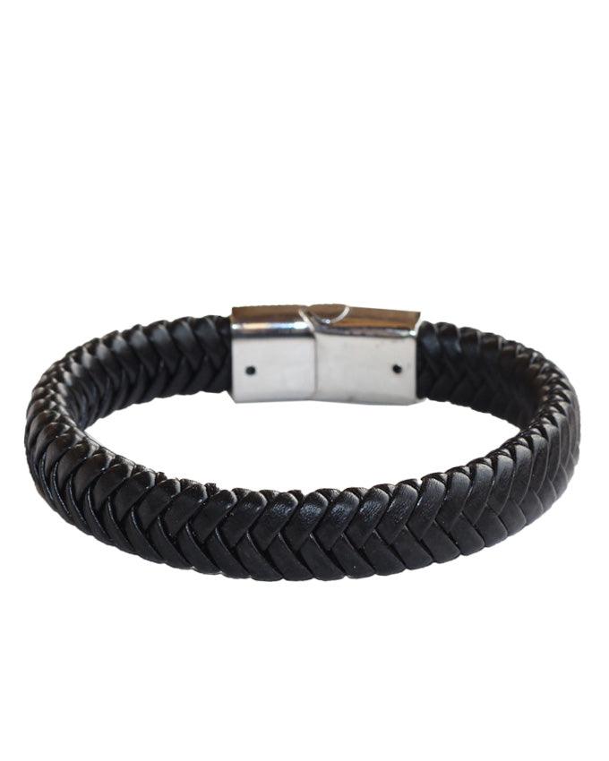Closed packed Burton Men's Plaited Leather Bracelet In Black - Obeezi.com