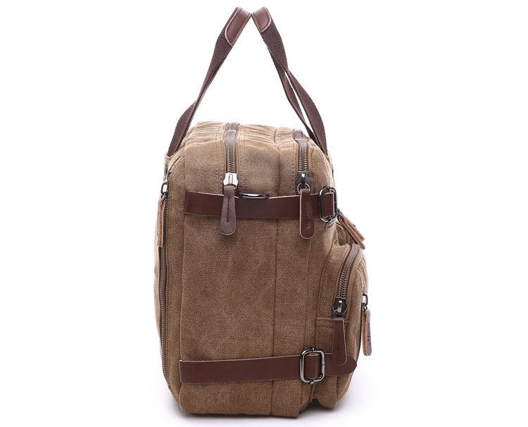 Coffee Vintage Canvas Backpack With Brown Strap Design - Obeezi.com