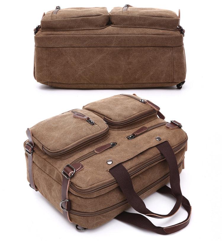 Coffee Vintage Canvas Backpack With Brown Strap Design - Obeezi.com