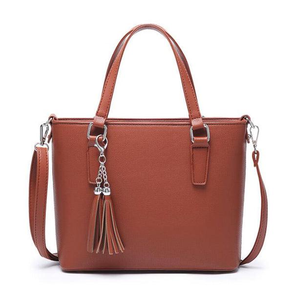 Collic With Tassel In Front Geniune Leather Handbag Brown - Obeezi.com