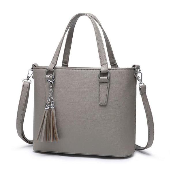 Collic With Tassel In Front Geniune Leather Handbag Grey - Obeezi.com