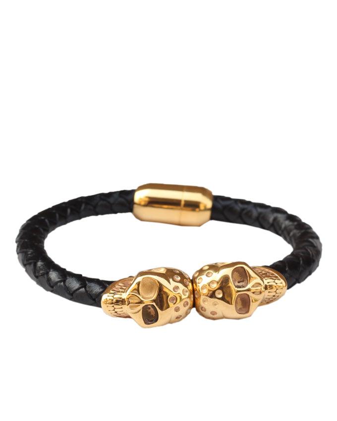 Creative Decoration Skull Leather Black And Gold Bracelet - Obeezi.com