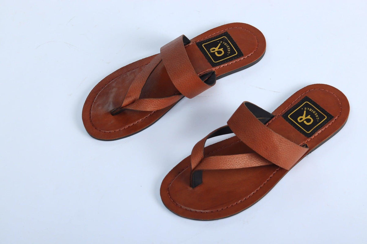Credible Tan Leather Comfortable Insoles Handmade Slippers - Obeezi.com