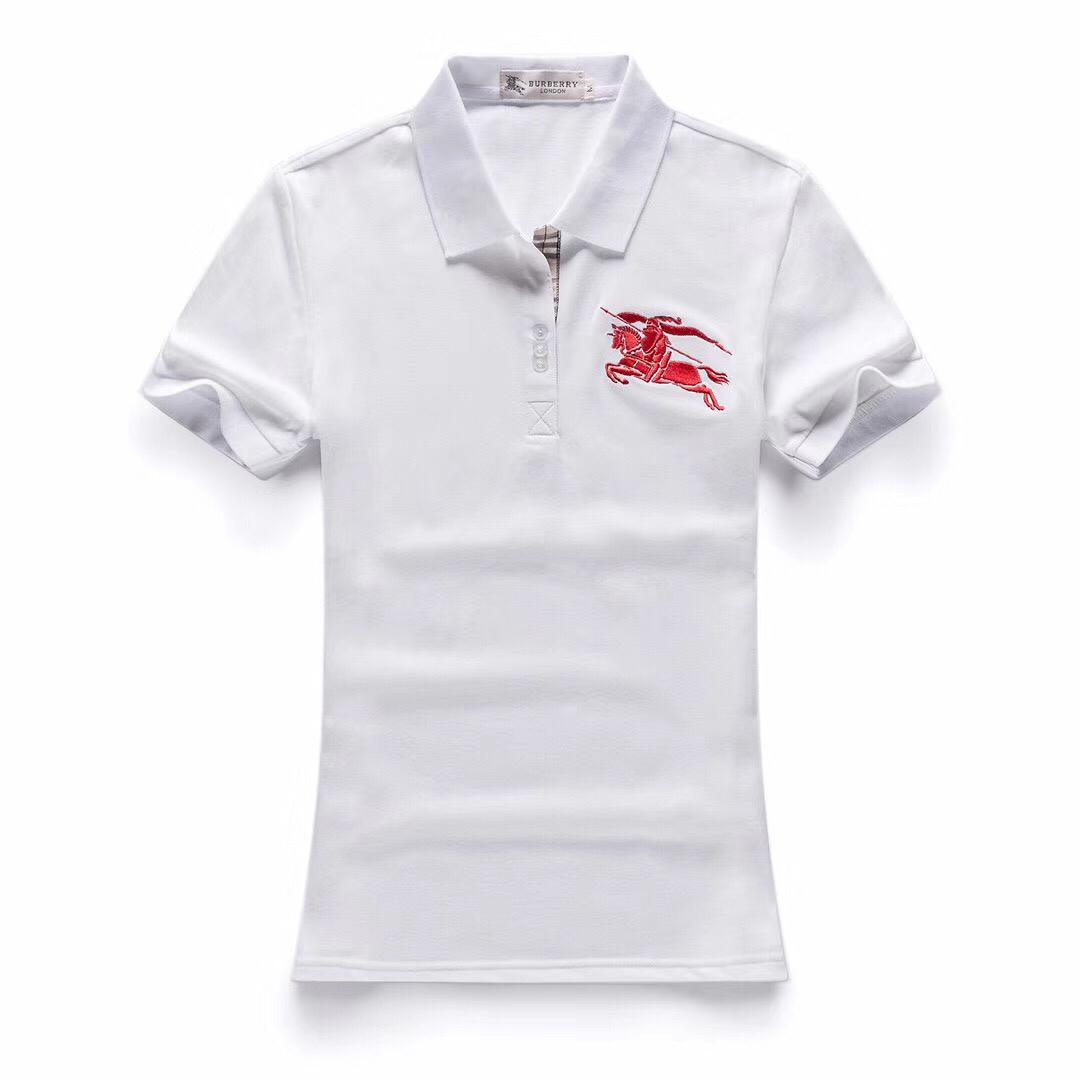 Custom Fitted Burberry Ladies White Short Sleeve Polo - Obeezi.com