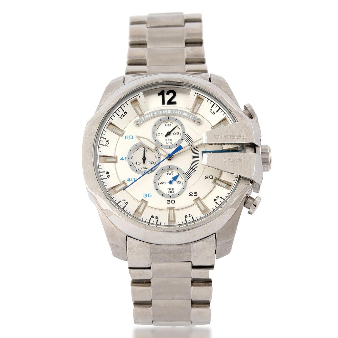 Diesel Authentic Men's Mega Chief Chronograph Stainless Steel Watch With Silver Dial - Obeezi.com