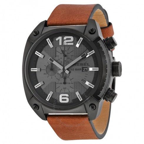Diesel Chronograph Grey Dial Brown Leather Men's Watch DZ4317 - Obeezi.com