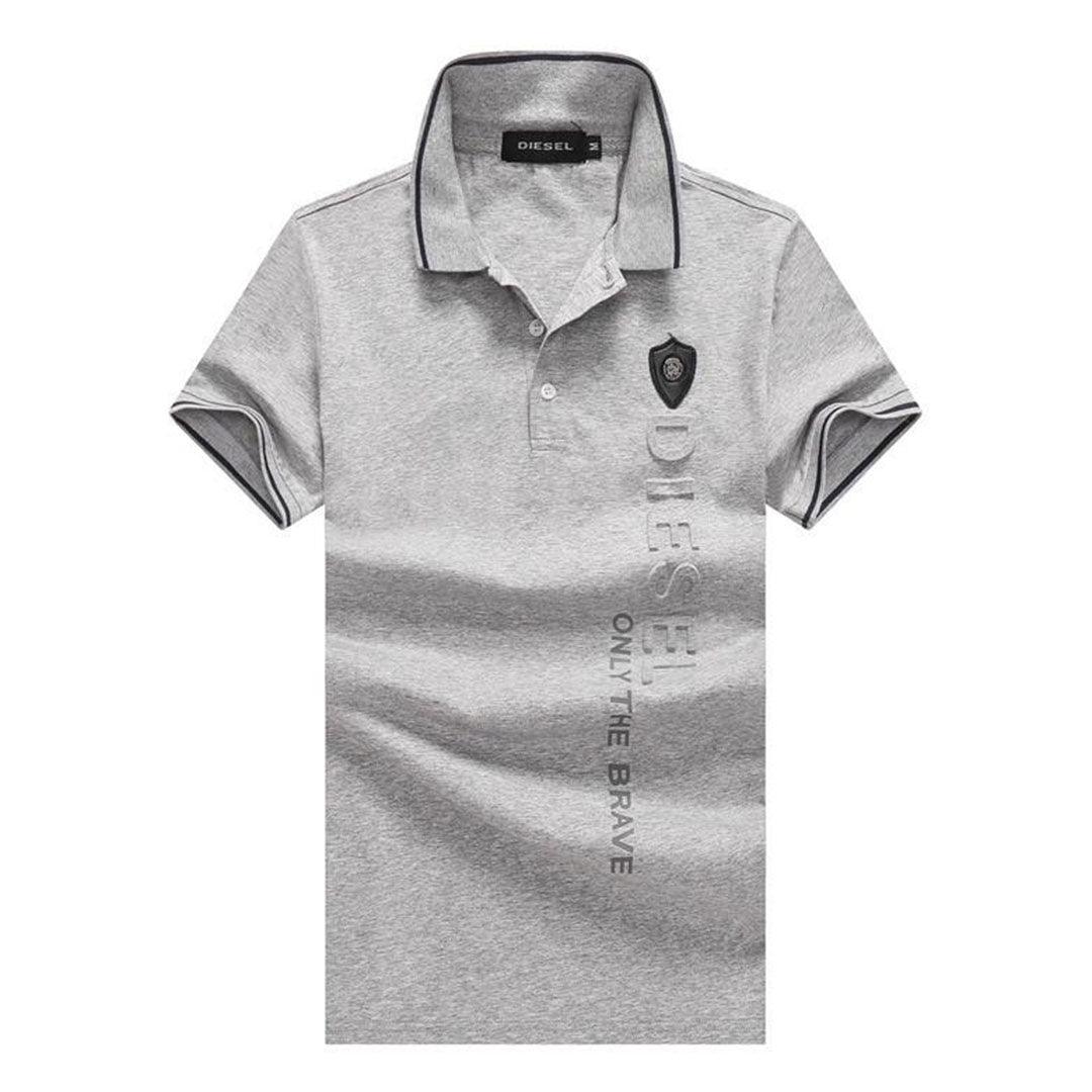Diesel Cotton Polo Shirt With Brave Crested Logo- Ash - Obeezi.com
