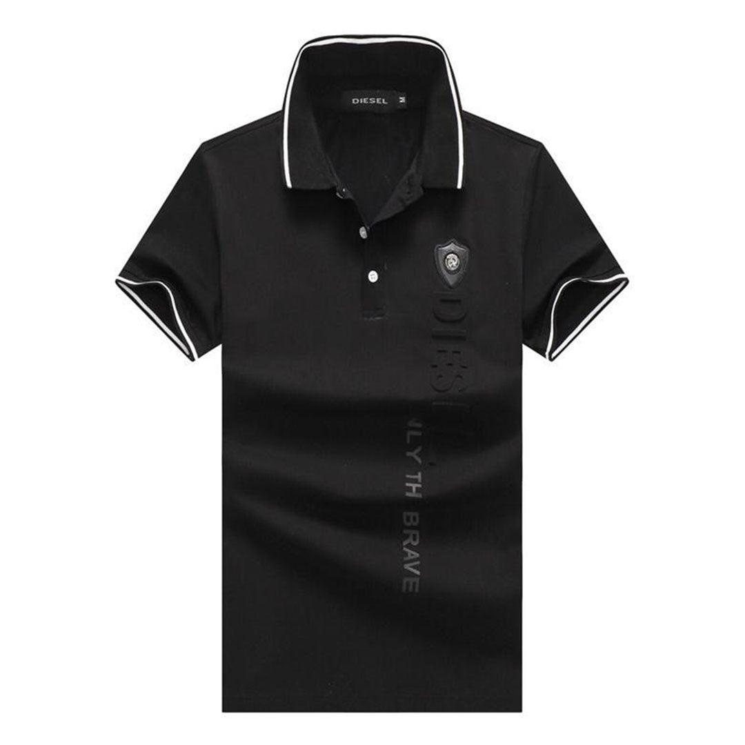 Diesel Cotton Polo Shirt With Brave Crested Logo- Black - Obeezi.com