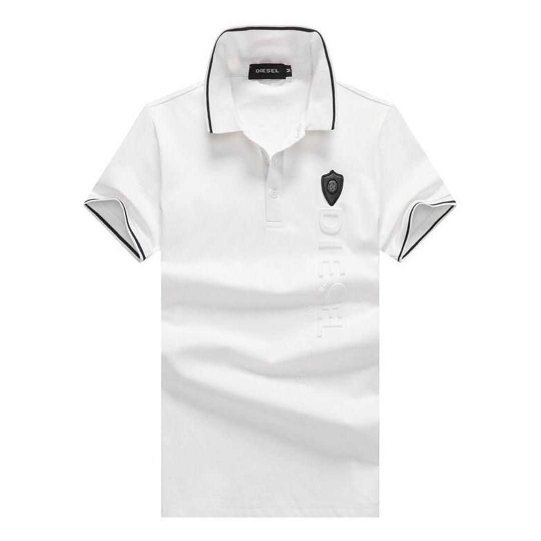 Diesel Cotton Polo Shirt With Brave Crested Logo- White - Obeezi.com