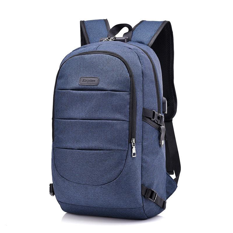 Dxyizu Oxford Men's Casual BackPack With Anti-Theft Lock And USB Charging Port-Blue - Obeezi.com