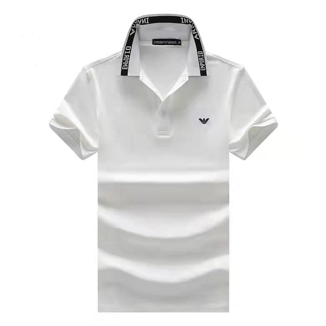 EA7 Colour-Blocked Collar Relaxed Fit Polo-White - Obeezi.com