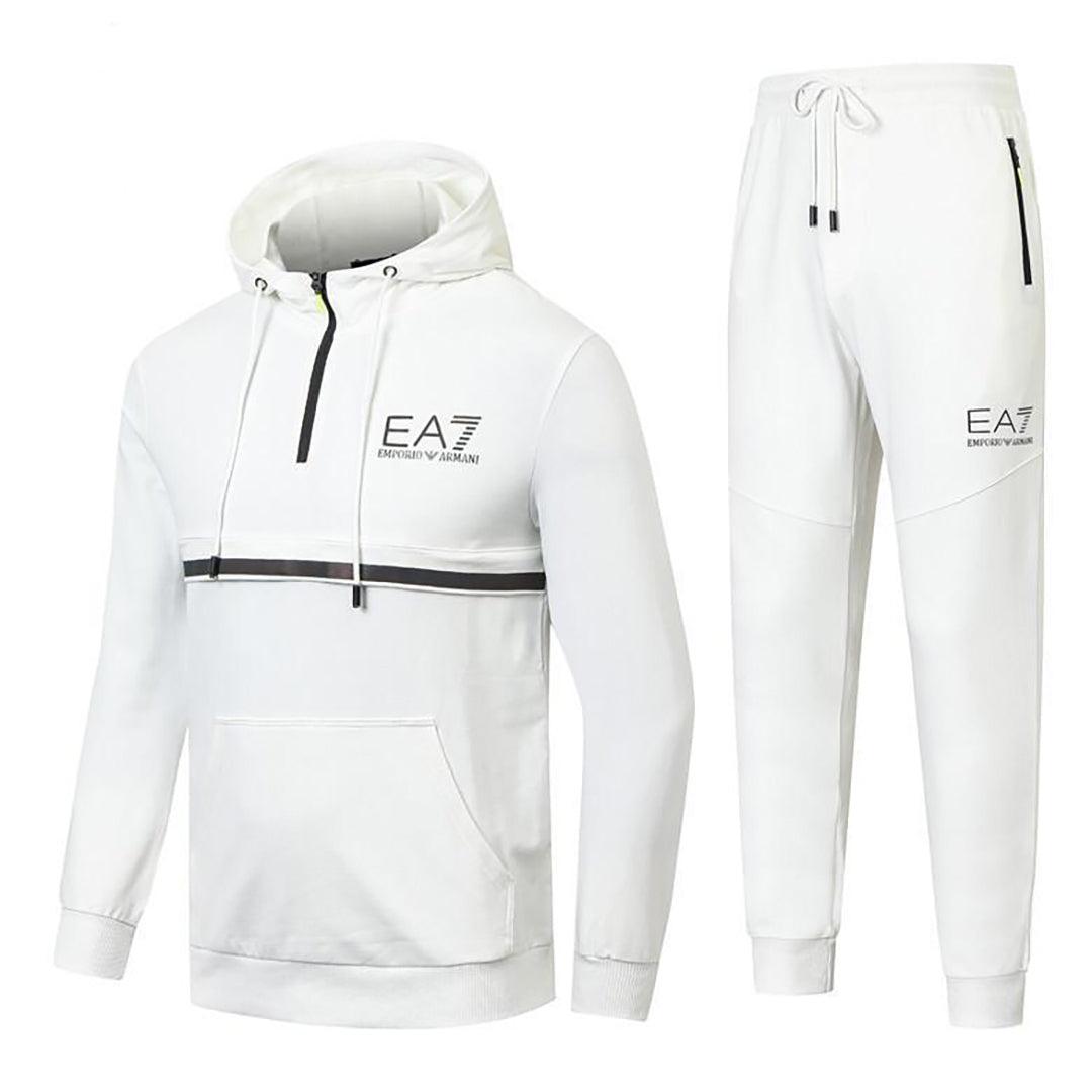 EA7 Hooded Cotton Side Designed Logo-White - Obeezi.com