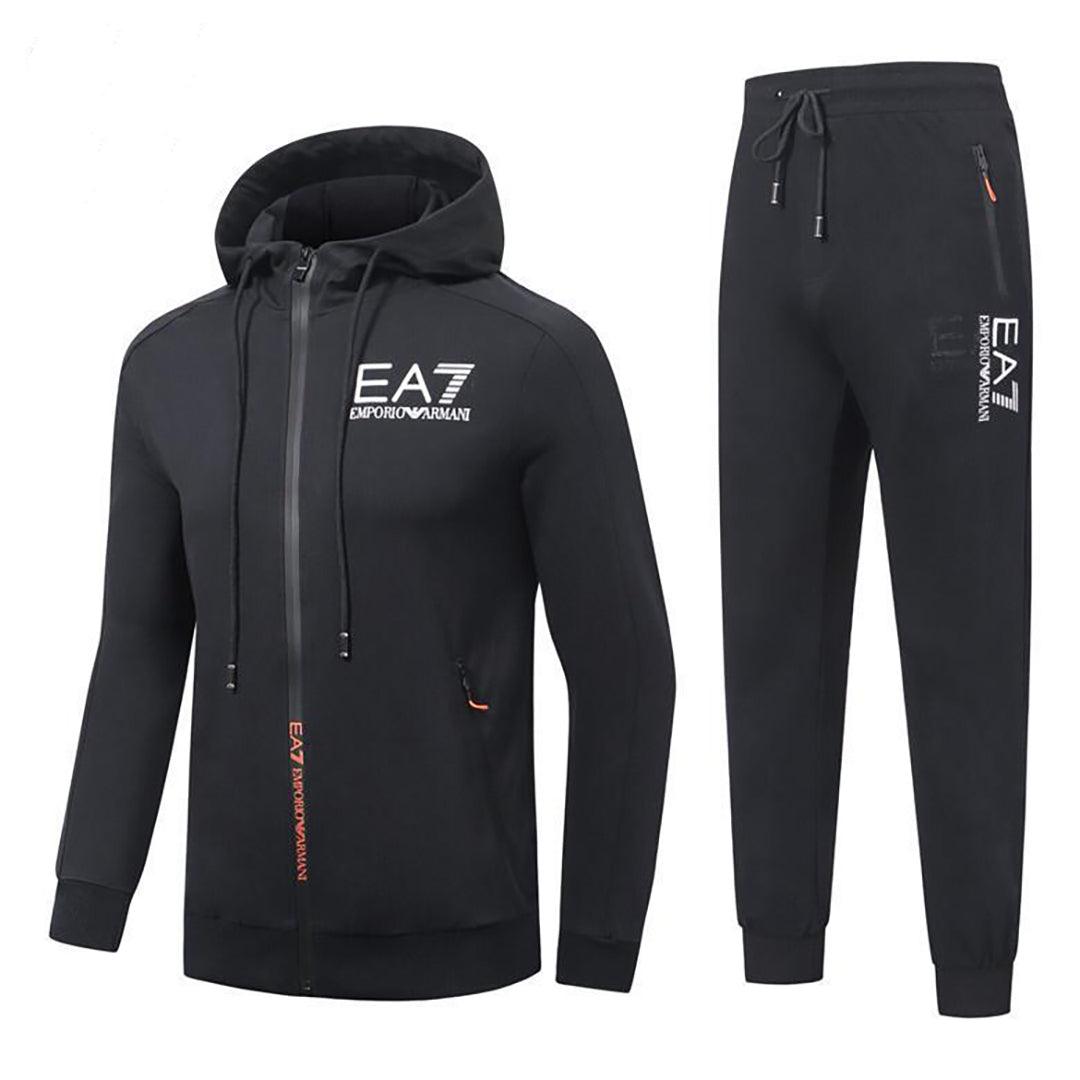 EA7 Zip Closure Design Black Tracksuits - Obeezi.com
