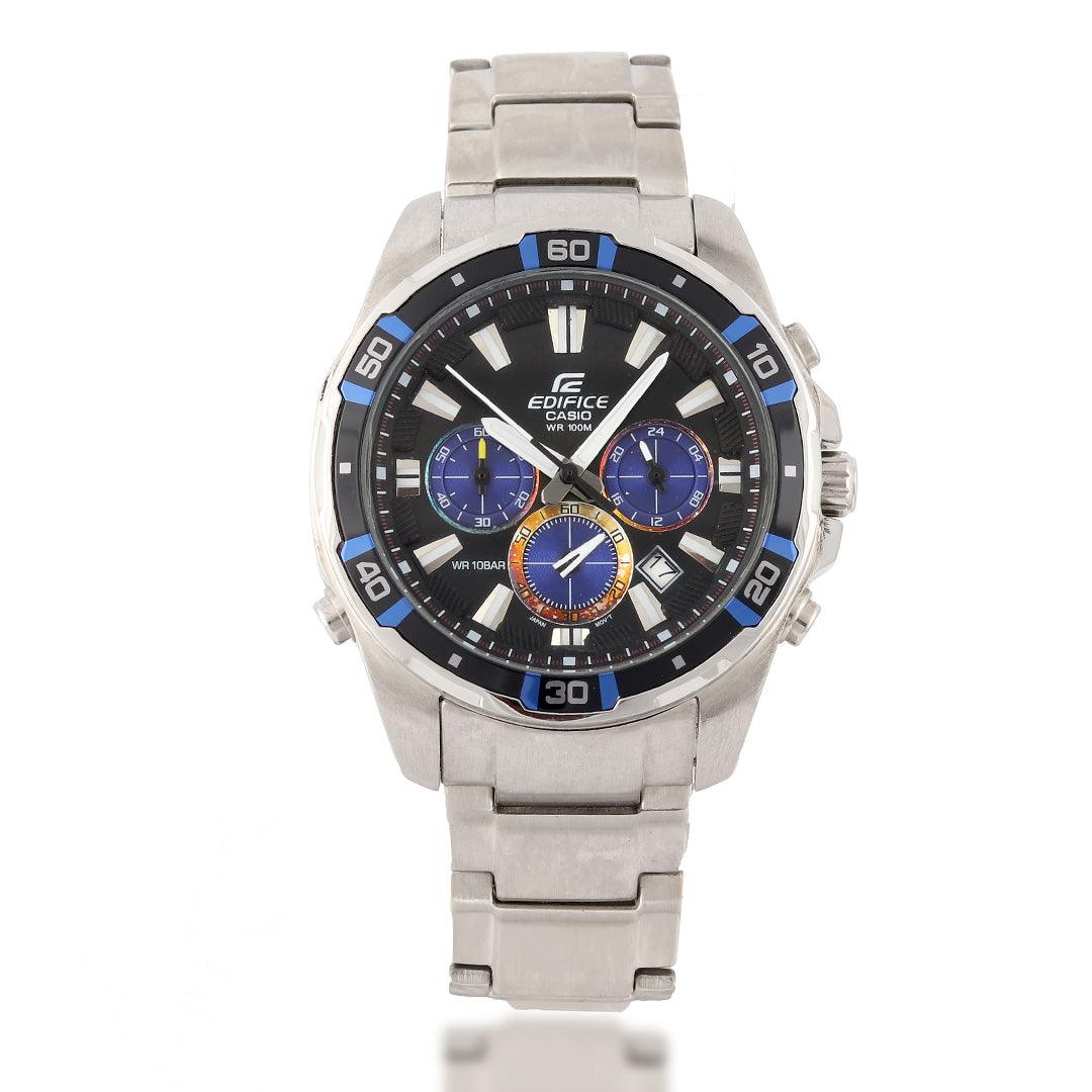 Edifice Casio Chronograph Stainless Steel Watch With Black And Blue Dial - Obeezi.com