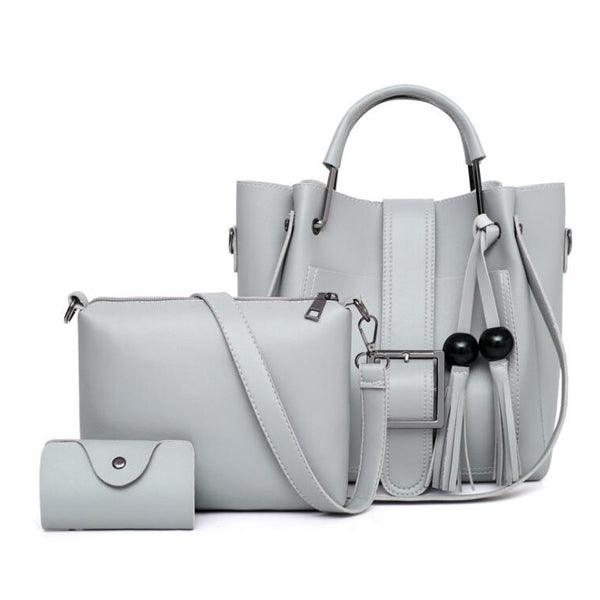 Elegant Style Bag Sets Lady Handbag With Fringes-Grey - Obeezi.com