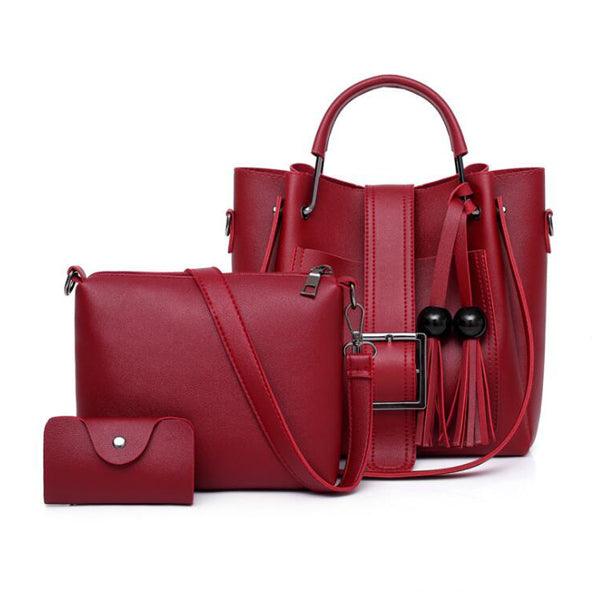 Elegant Stylish Lady Handbag With Fringes Wine Red - Obeezi.com