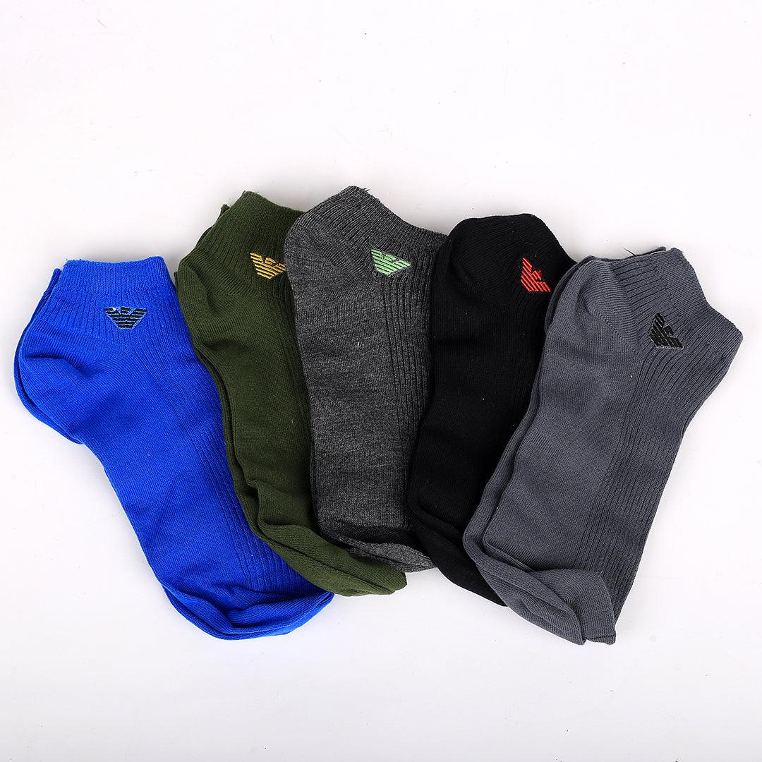 Emp 5 In 1 Cotton Logo Designed Grey, Black, Ash, Green And Blue Socks - Obeezi.com
