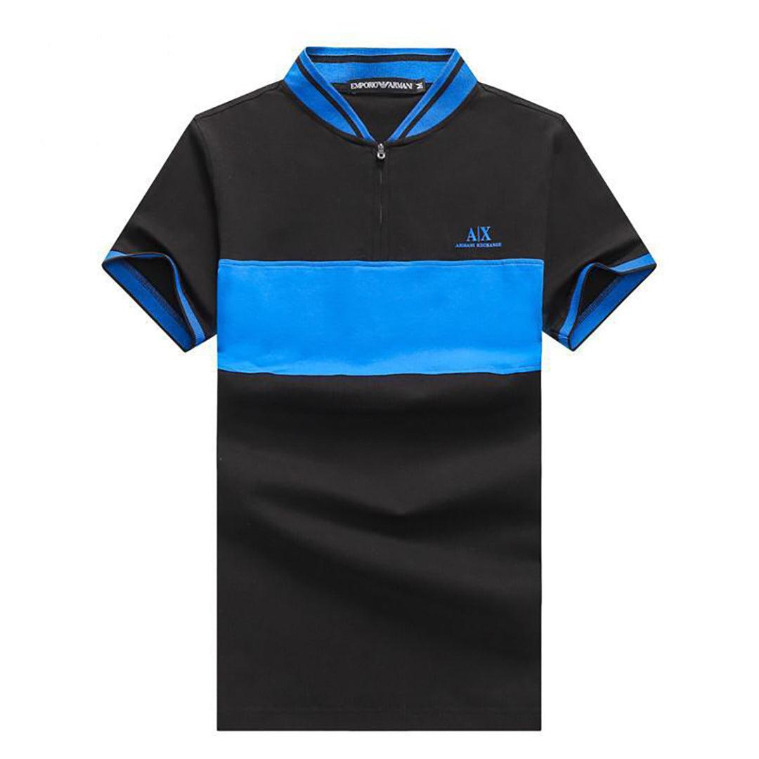 EMP Exquisite Zip up Black With Blue Design Cotton Polo - Obeezi.com