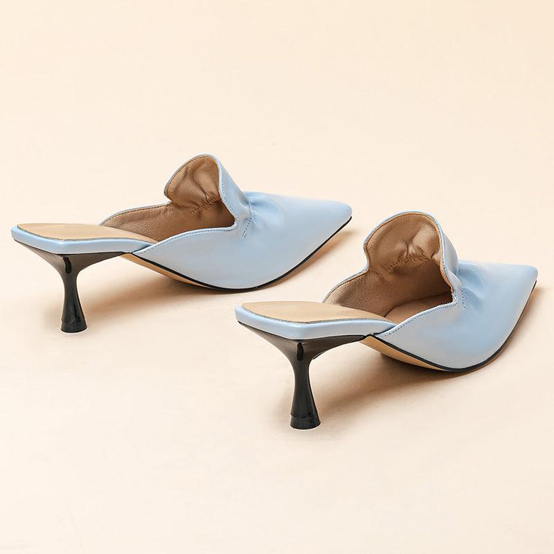 Exquisite Front Folded Designed Blue Women's Leather Heel - Obeezi.com