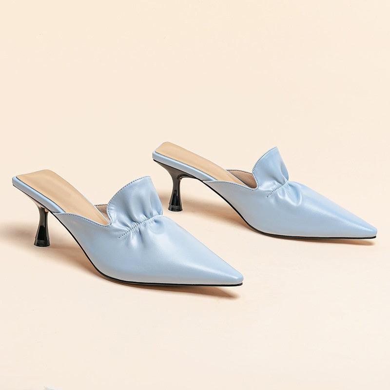 Exquisite Front Folded Designed Blue Women's Leather Heel - Obeezi.com