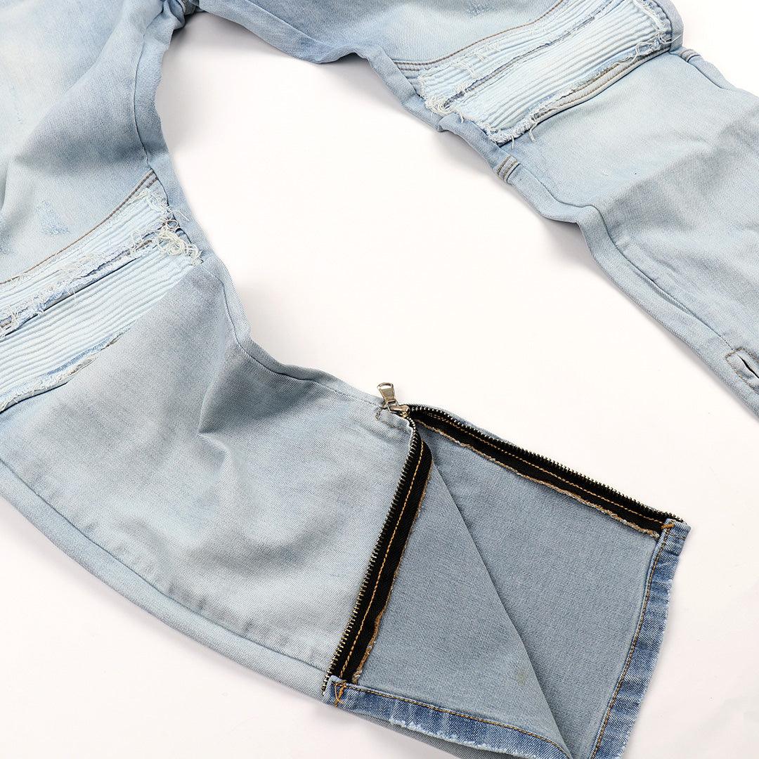 F.O.G Fourth Collection Ripped Mid-Rise Light Blue Jeans - Obeezi.com