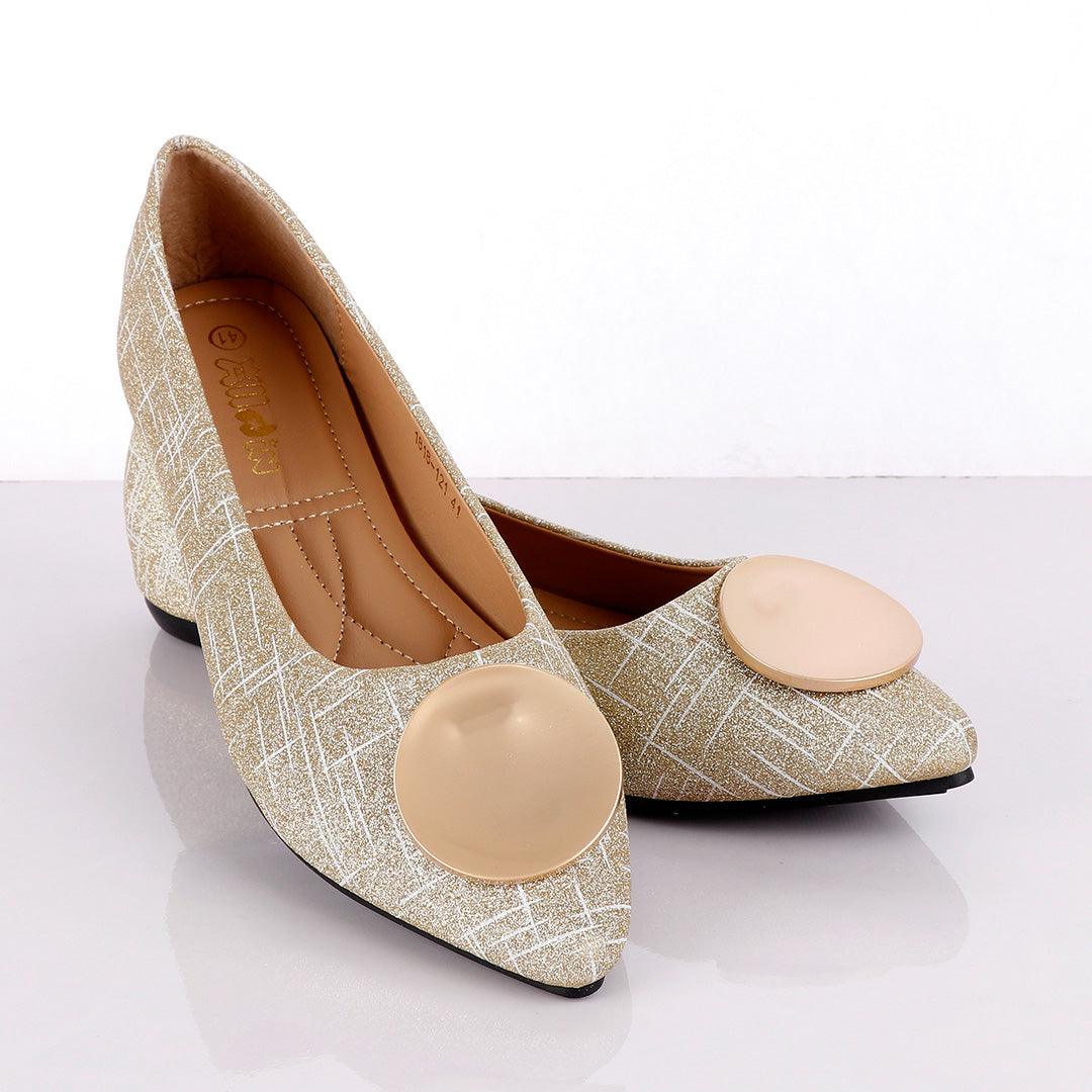Fashionable Classic Champagne Gold Women's Flat Shoe - Obeezi.com