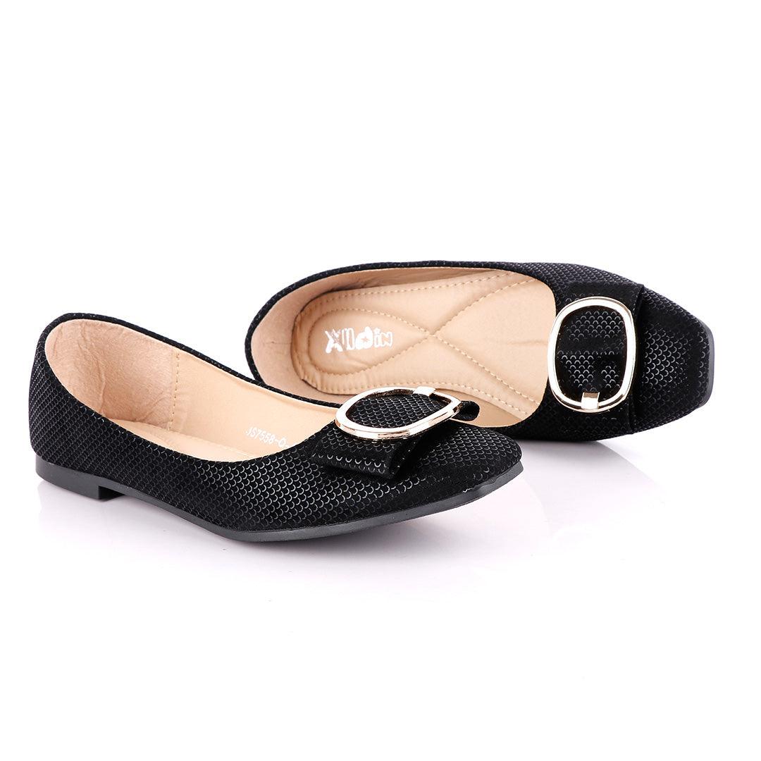 Fashionable Classic Flowery Black Women's Flat Shoe - Obeezi.com