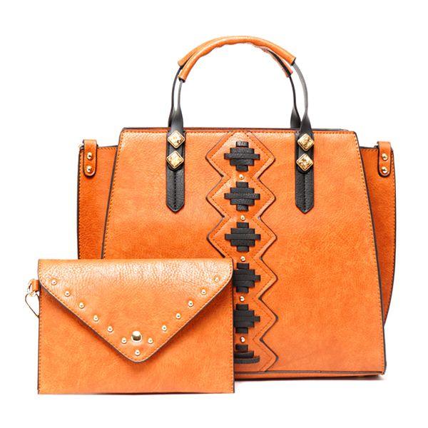 Fashionable Women Designer Leather 2 IN 1 Brown Bag - Obeezi.com
