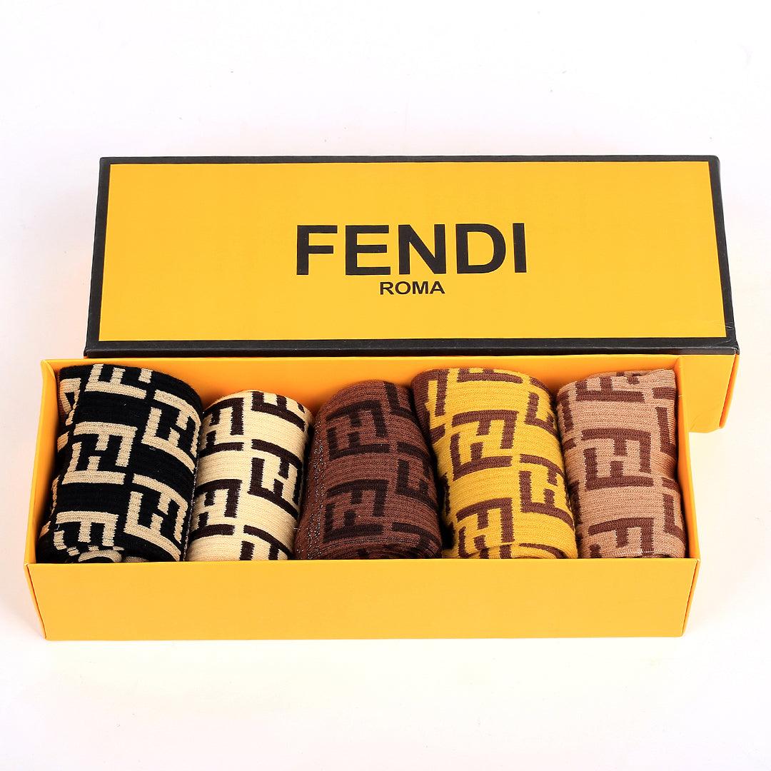 Fend 5 In 1 Cotton FF Logo Designed Multi Coloured Socks - Obeezi.com