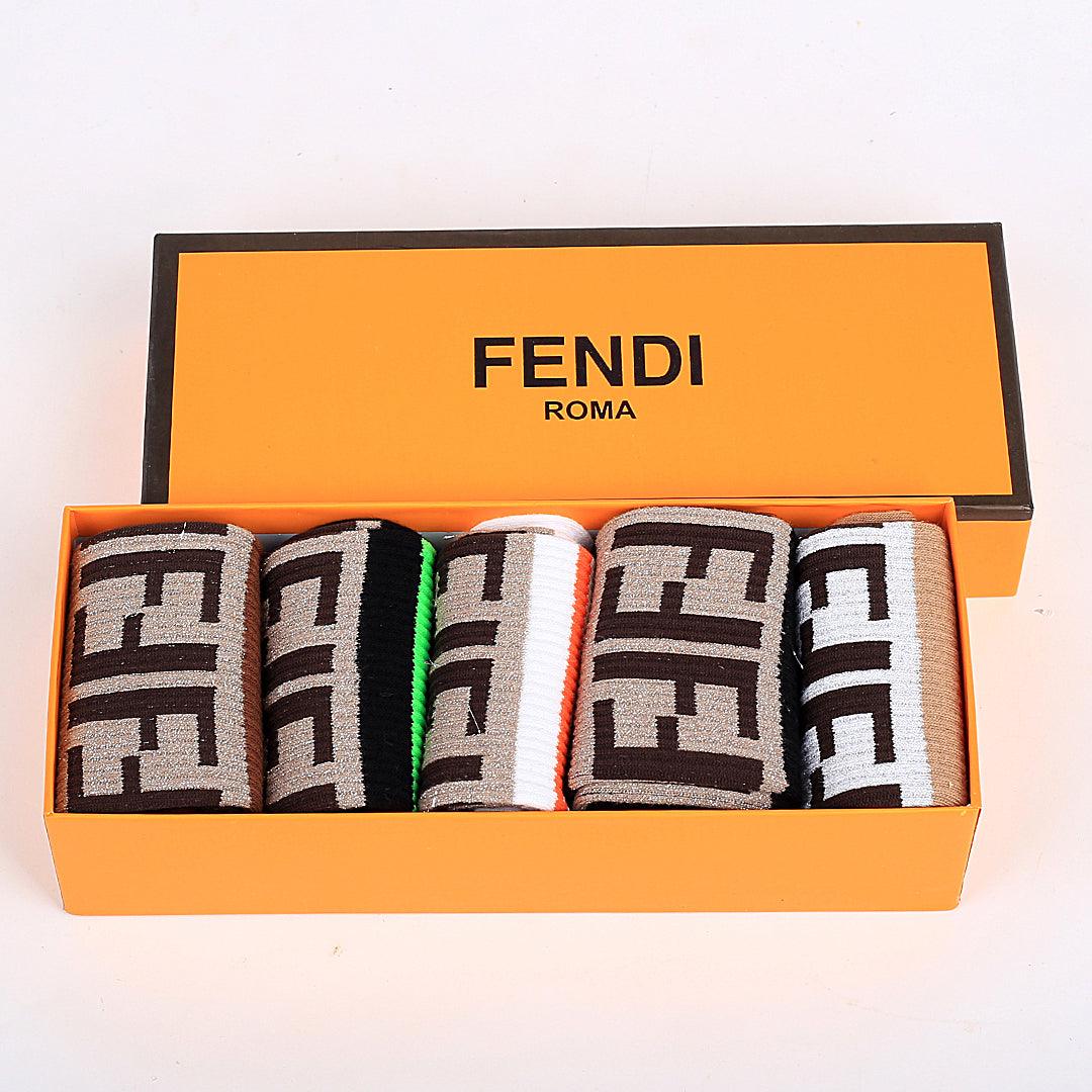 Fend Cotton 5 In 1 FF Logo Designed Socks - Obeezi.com