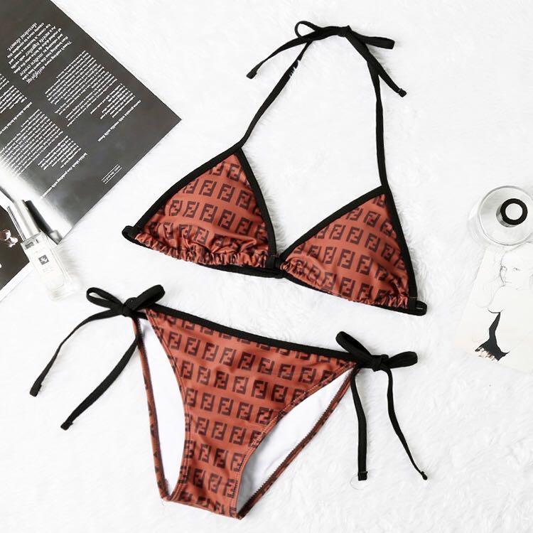Fendi Roma Two-Piece Brown Tie-Up Bikini - Obeezi.com